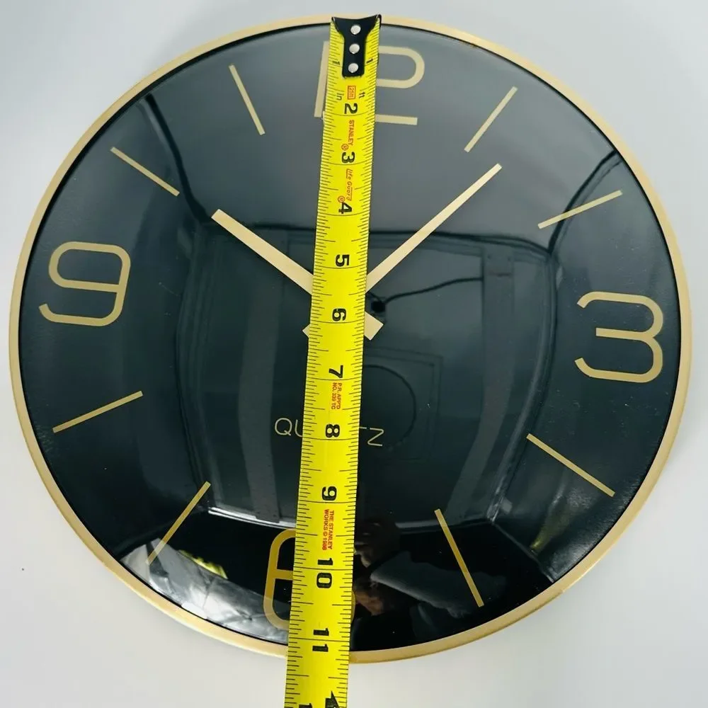 NIB Modern Black & Gold Quartz Wall Clock 12” Round Sleek Contemporary Decor